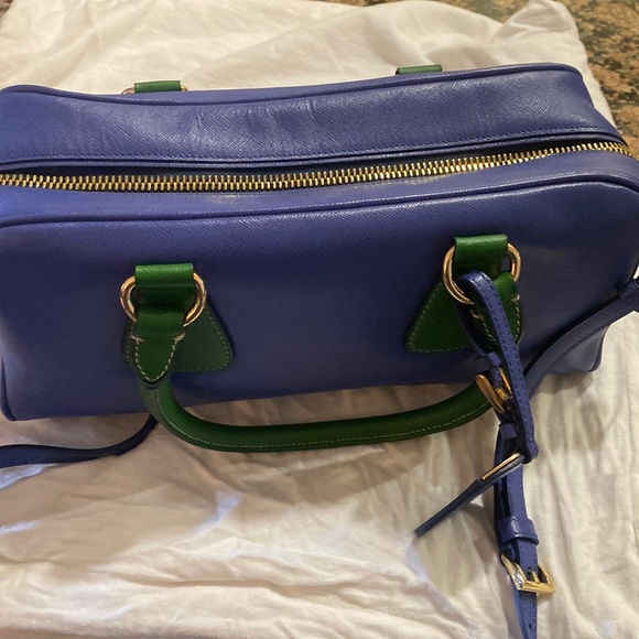 Prada Tote Bag Leather Blu shoulder Bag - Picture 2 of 9